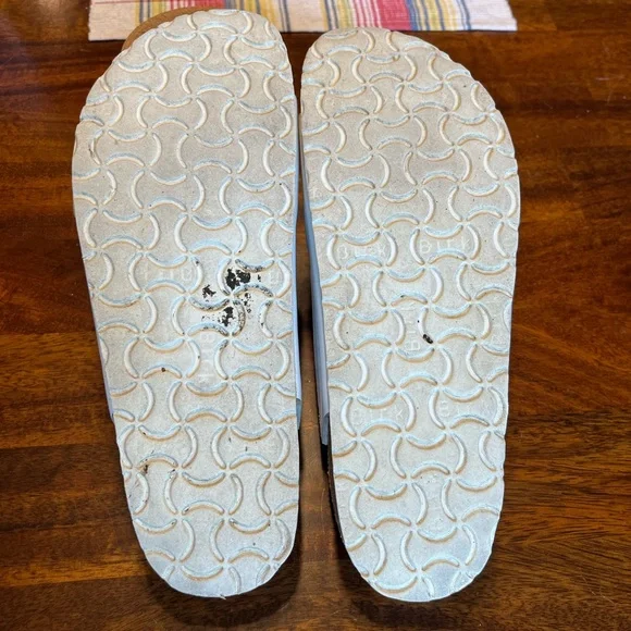 Birkenstock Two Strap Leather Sandals Cork Footbed Sz 40 (W9 M7) White - Picture 3 of 12